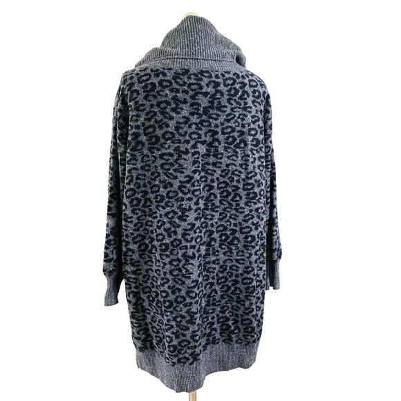 Anthropologie Casual Sweater Dress Pullover Knit Tunic Gray Black Animal Print L - Picture 5 of 11